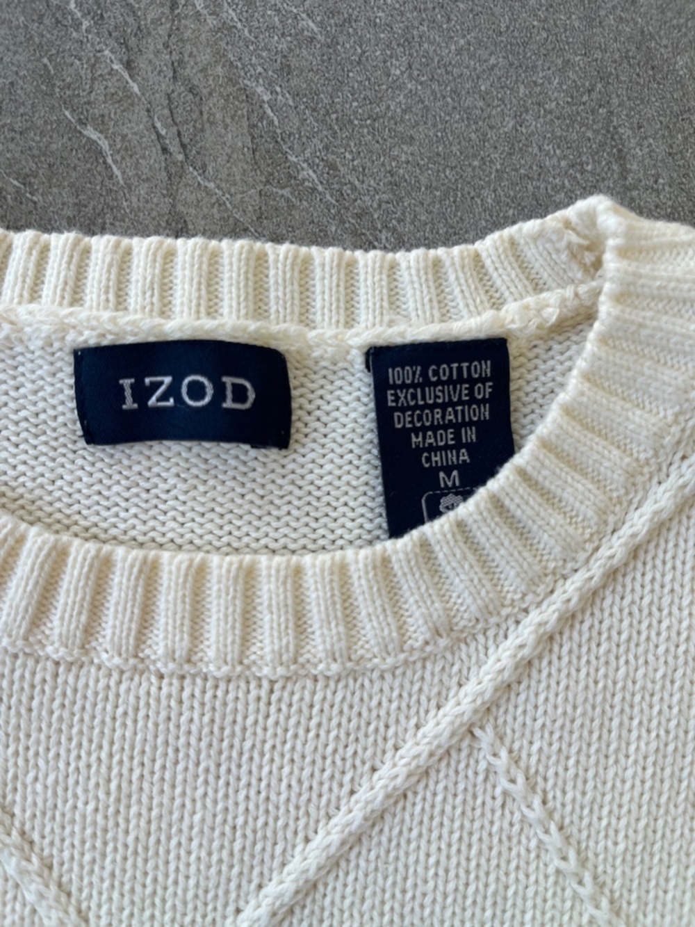 🤍 Izod 100% Cotton Sweater Cream Size Medium Preppy - Picture 4 of 8